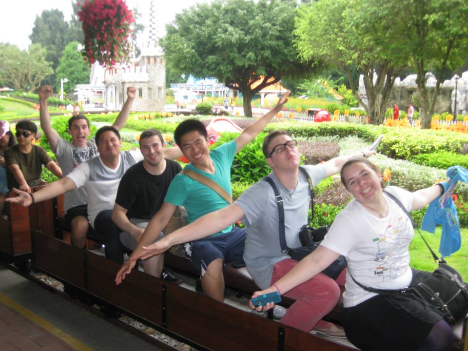 My friends on the train ride at Windows of the World in Shenzhen, China. 