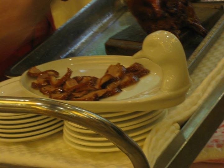 Peking Duck is traditionally served on a duck shaped plate.  