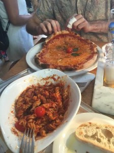 Vapiano's pasta bolognese and margharita pizza. Photo by Tamar Lapin.